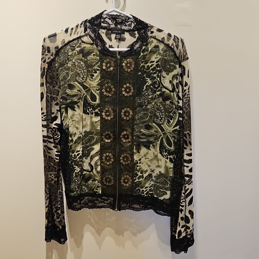 Elegant Black and Green Paisley Lace Blouse